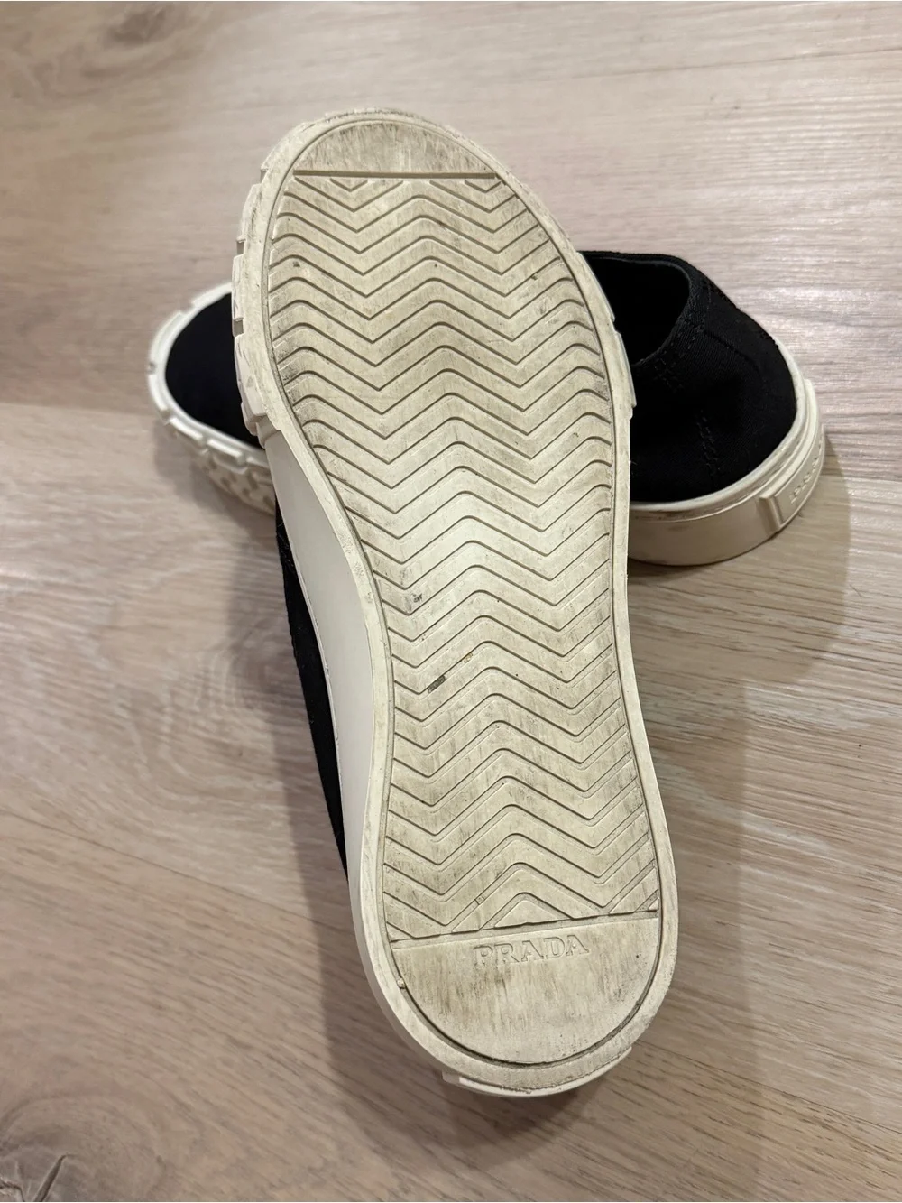 Prada Black Canvas Slip-On Sneakers with Cream Platform - Picture 9 of 10